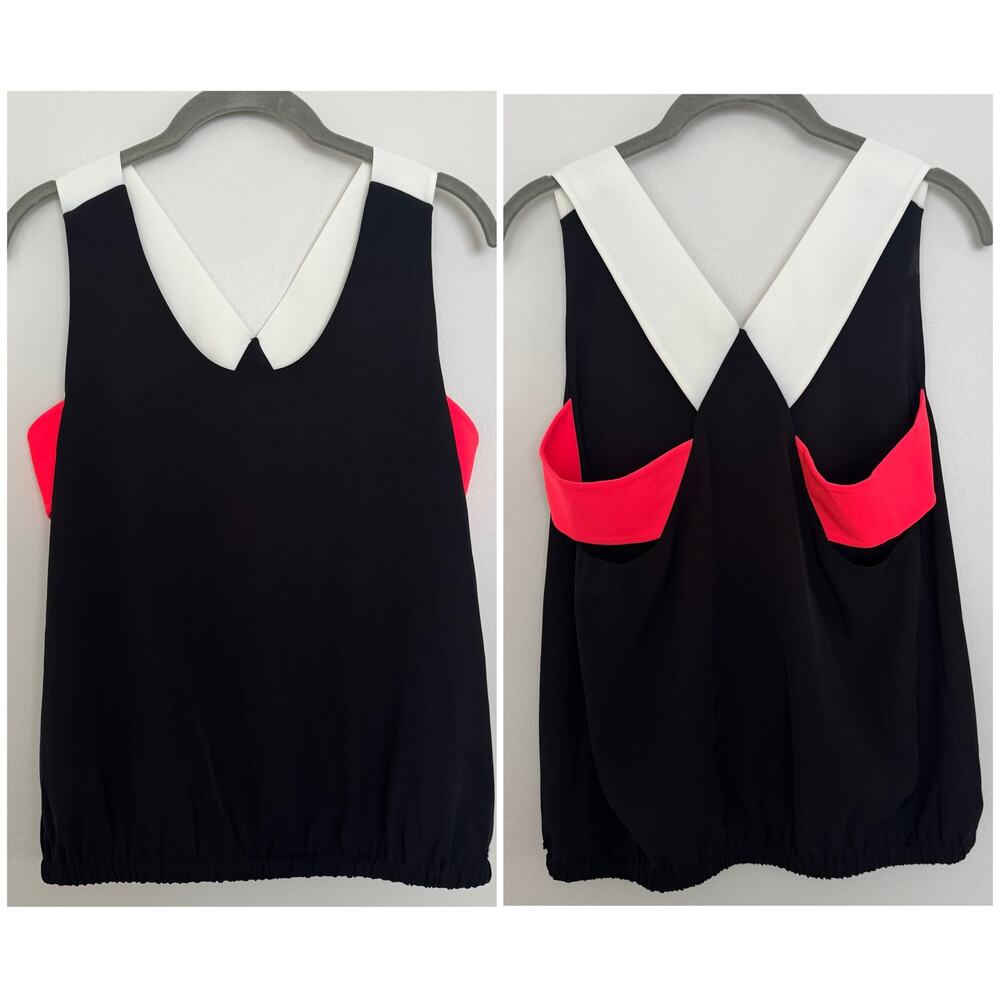 Armani Exchange Women's Bayan Blouse in Black/White/Pink - Picture 1 of 7